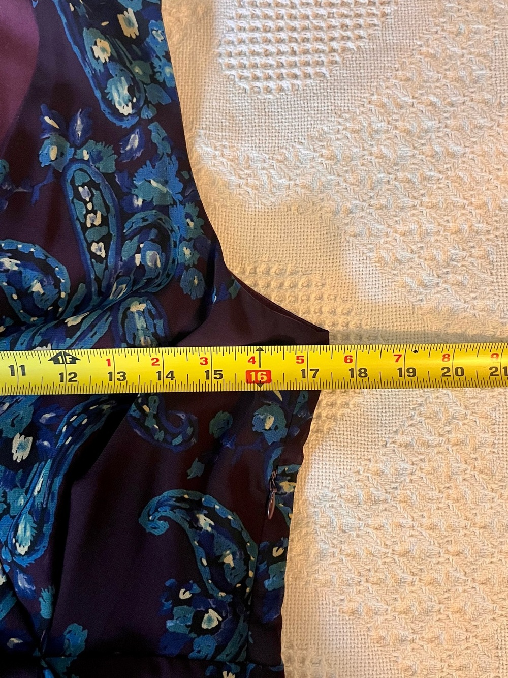 CAbi Floral Paisley V-Neck Dress in Plum & Teal Blue with Pockets & Hidden Zip - Picture 8 of 12